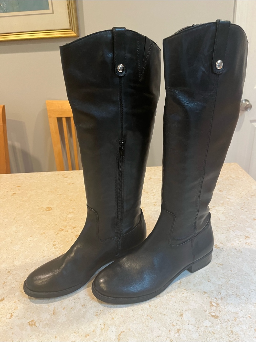 INC International Concepts Fawne 9M Leather Knee High Riding Boots Zip Black